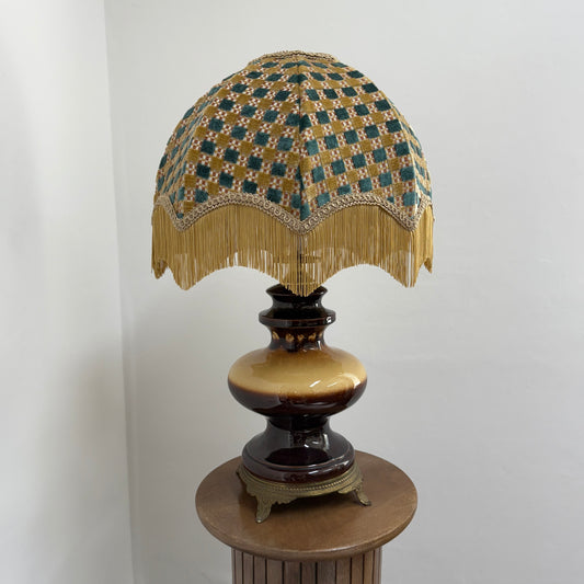 Mid-Century German Brown Lamp with Nina Campbell Fringe Shade