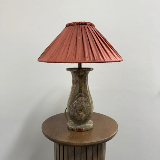 1980’s Onyx Lamp With Silk Pleated Shade