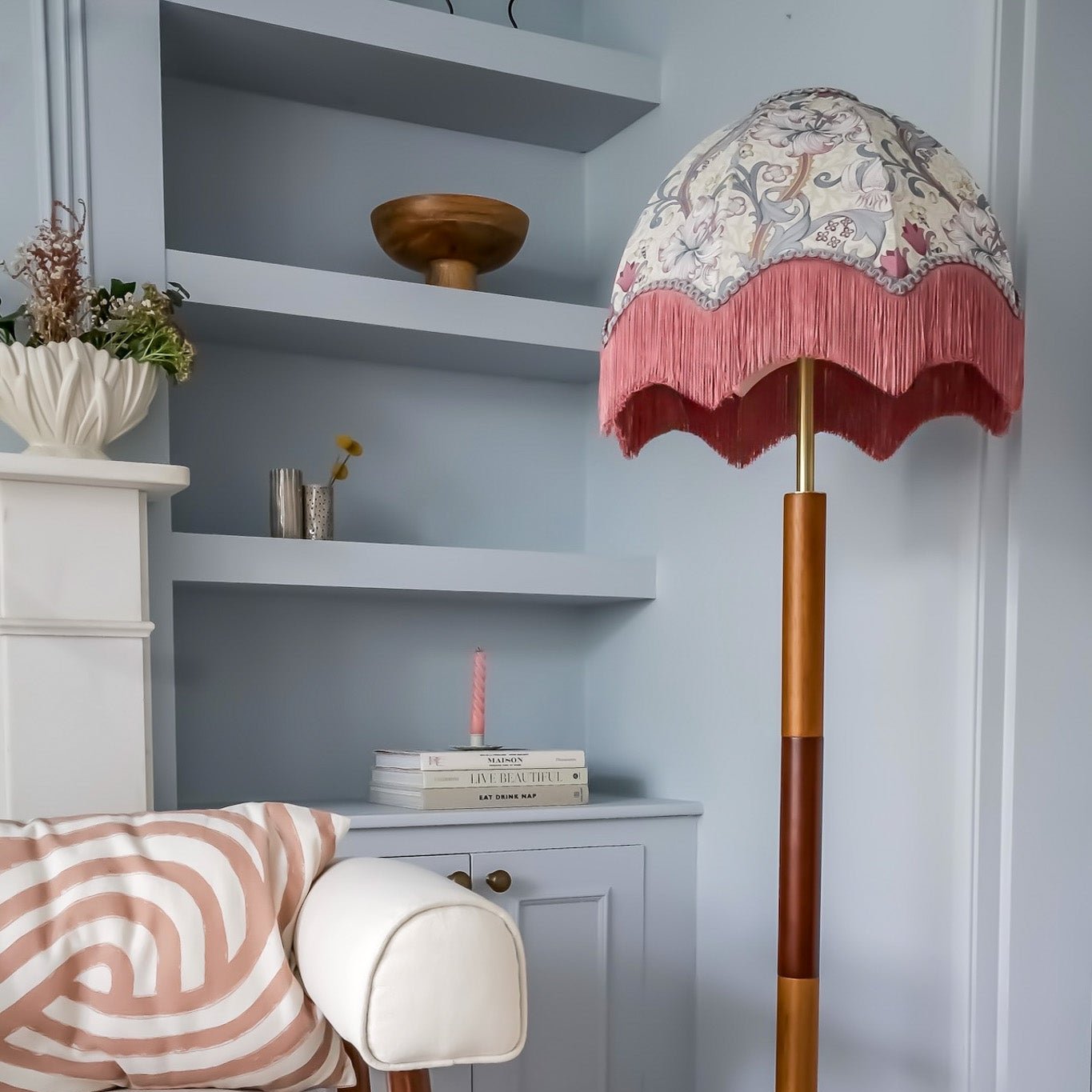 William Morris Golden Lily Fringed Lampshade - Dove