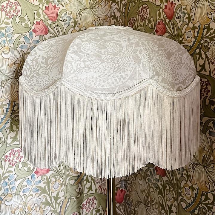 William Morris Strawberry Thief Fringed Lampshade - flax