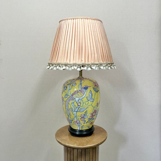 Yellow Chinoiserie Lamp with Silk Shade