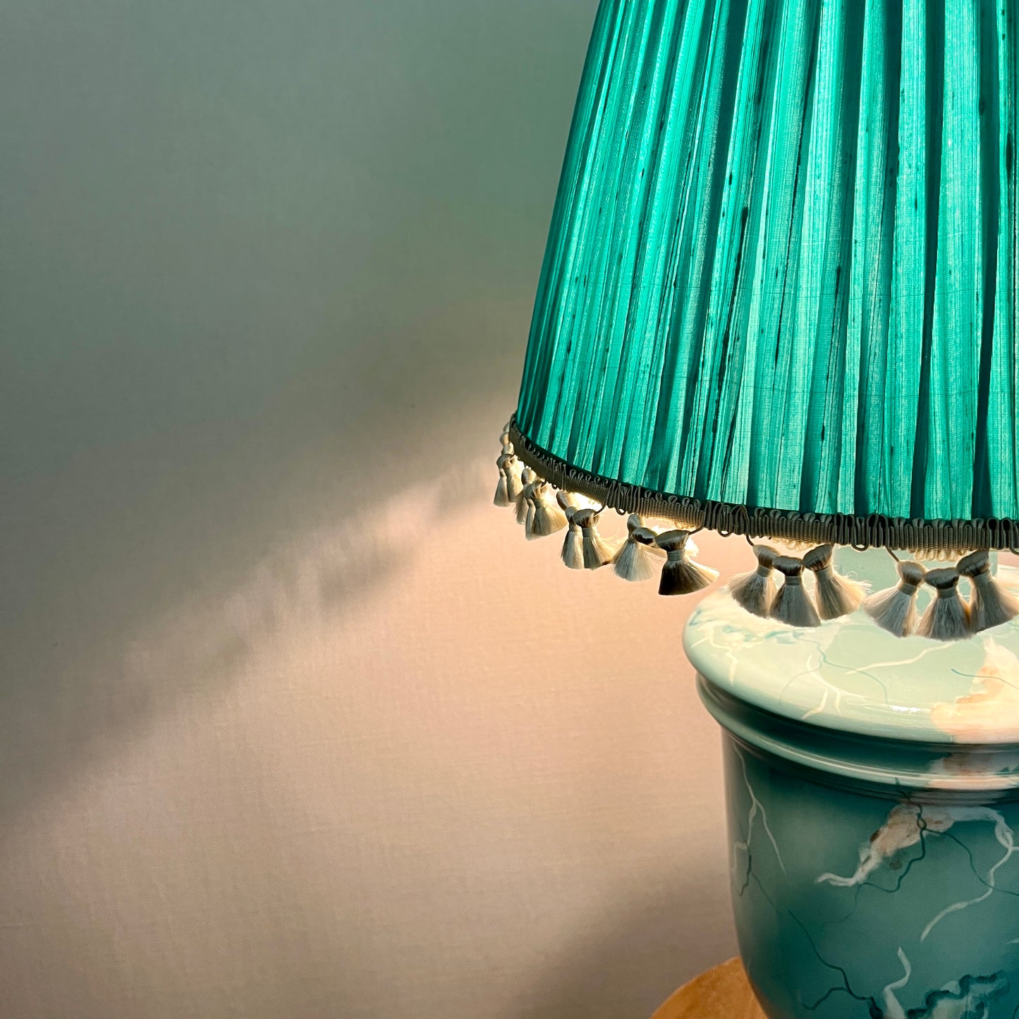 80's Marble Effect Lamp with Turquoise Silk Shade