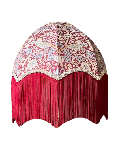 William Morris Strawberry Thief Fringed Lampshade - Red