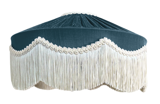 Bespoke Peggy Silk Fringed Lampshade - Titan Blue