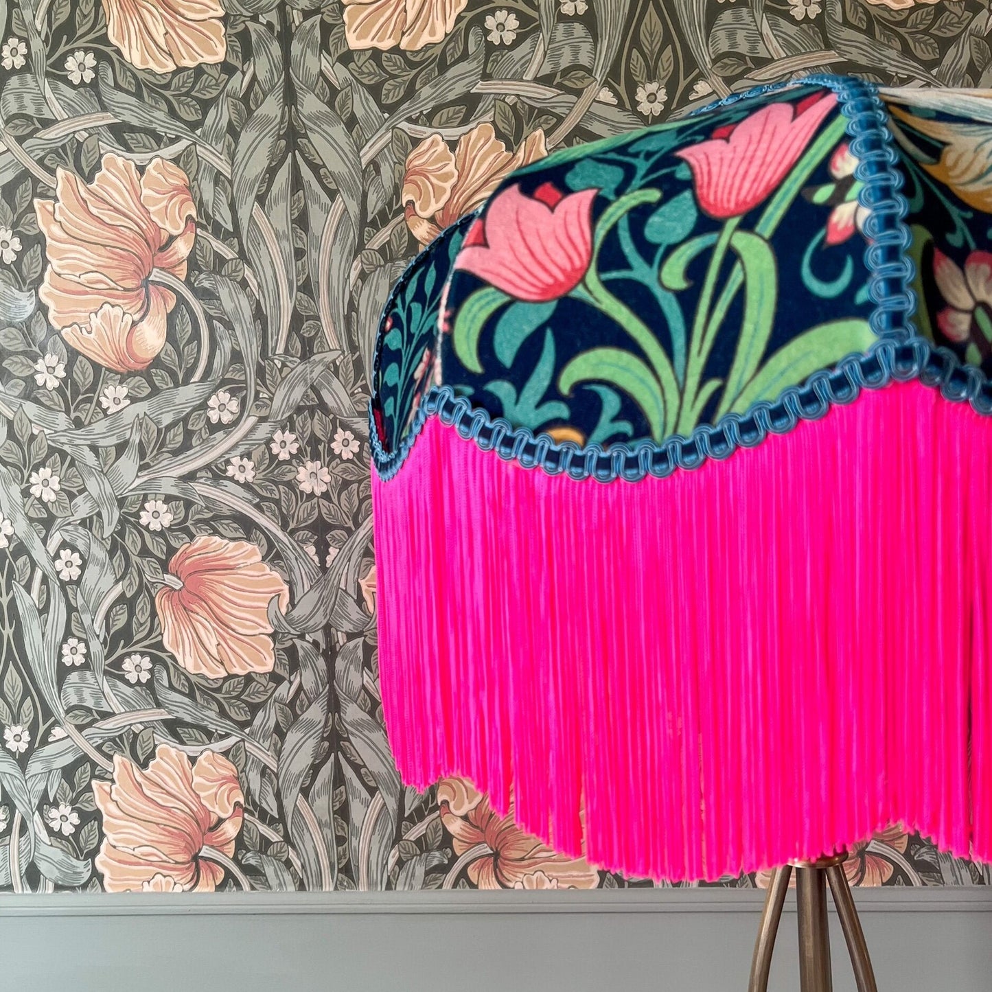 William Morris Golden Lily Fringed Lampshade (Galactic Ink)