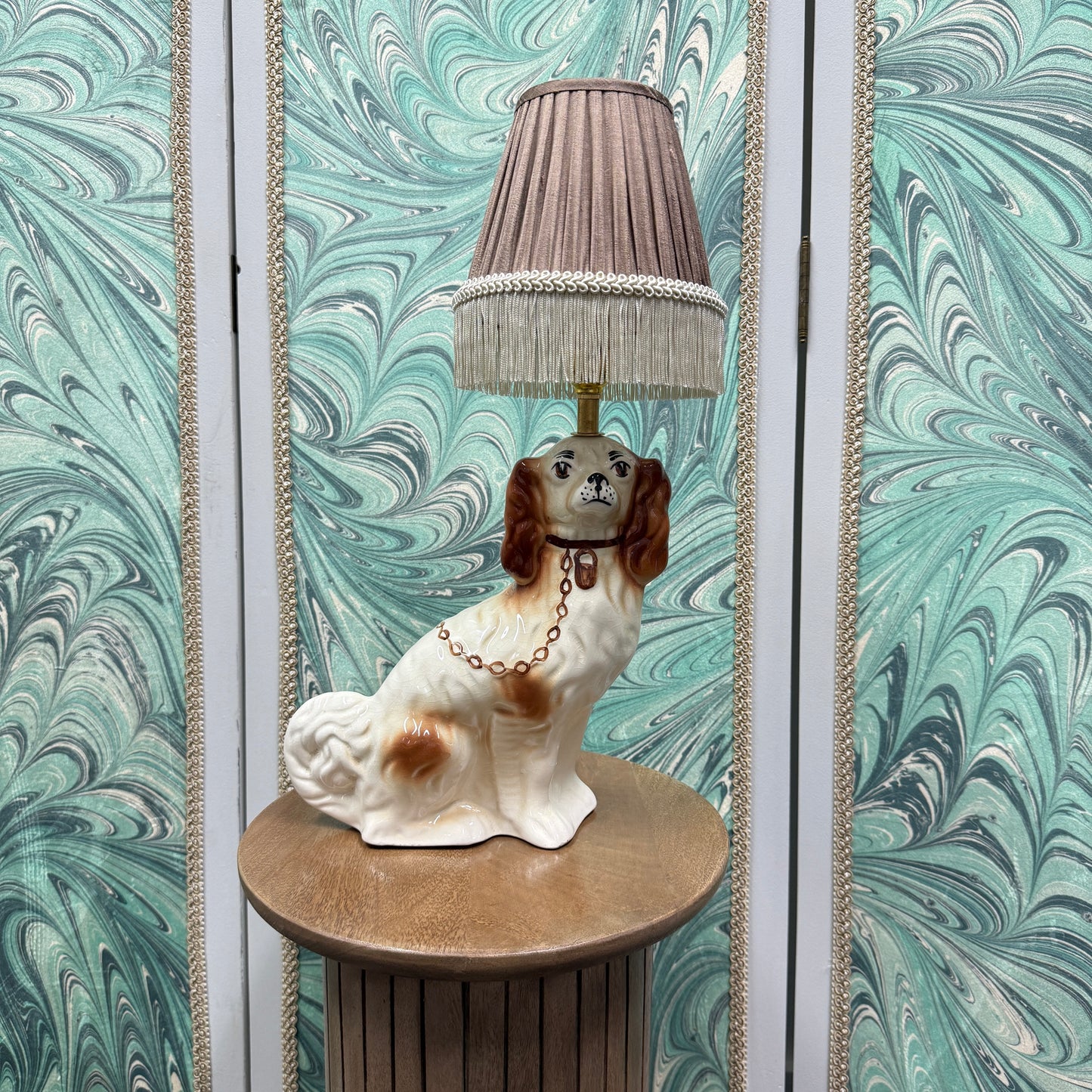 Brown Staffordshire Dog Lamp with Bronze Shade