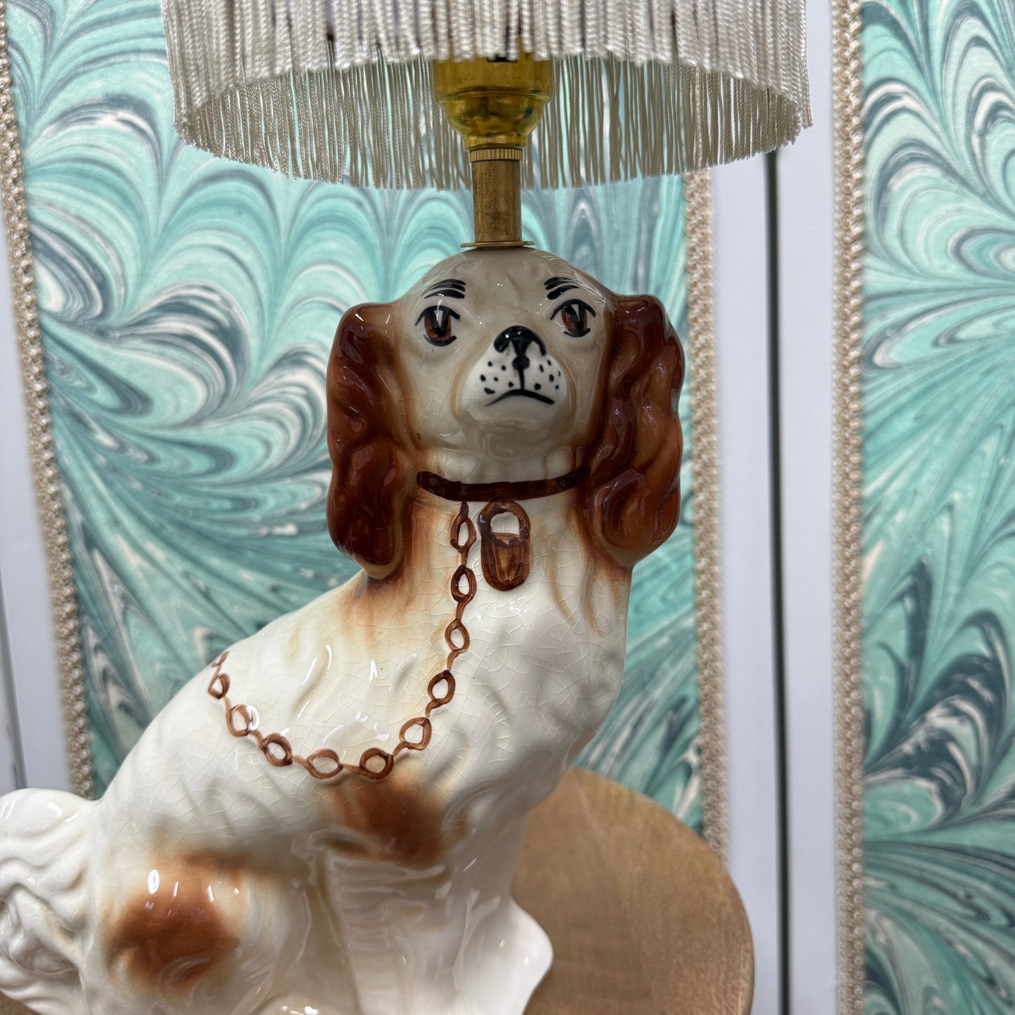 Brown Staffordshire Dog Lamp with Bronze Shade