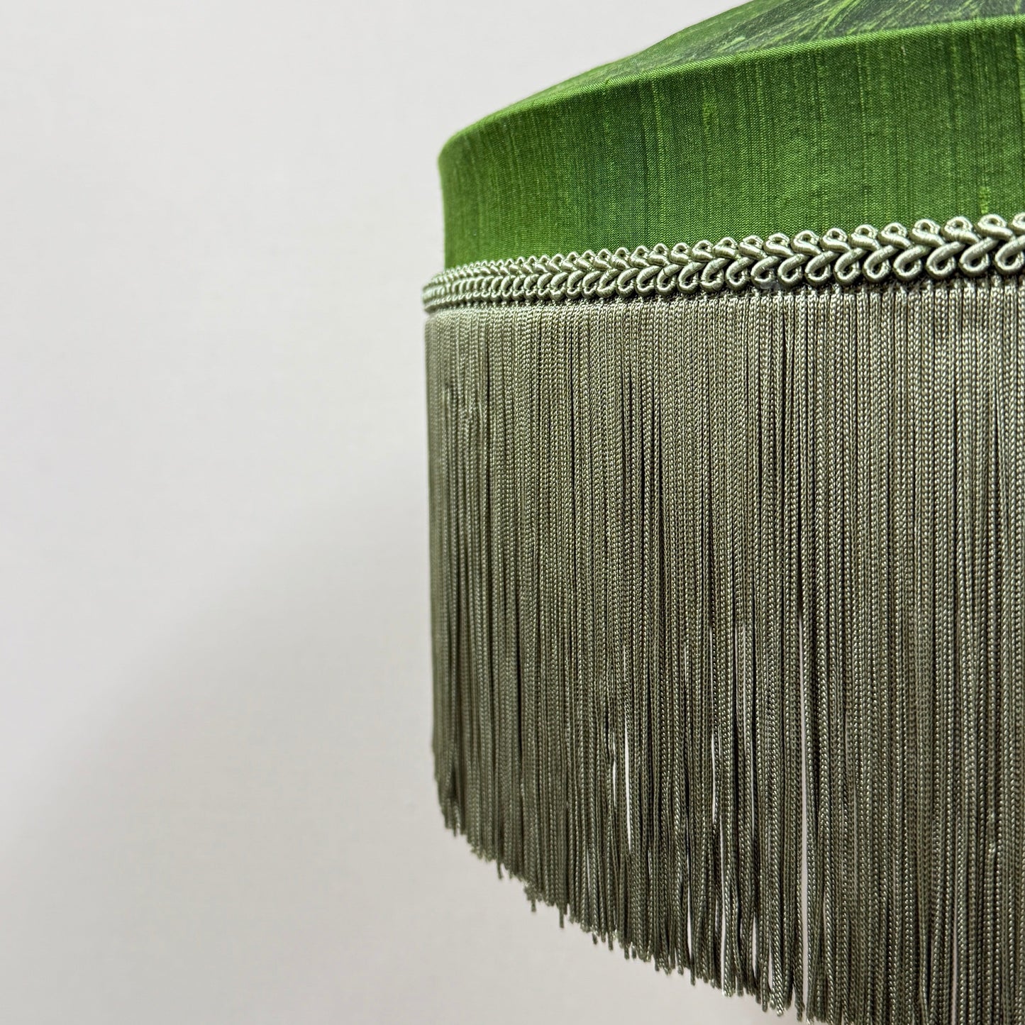 Green Silk Shade with Sage Fringe
