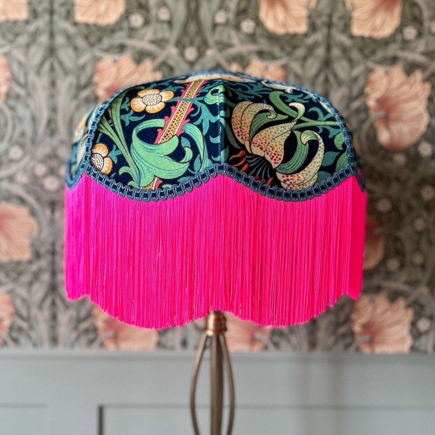 William Morris Golden Lily Fringed Lampshade (Galactic Ink)