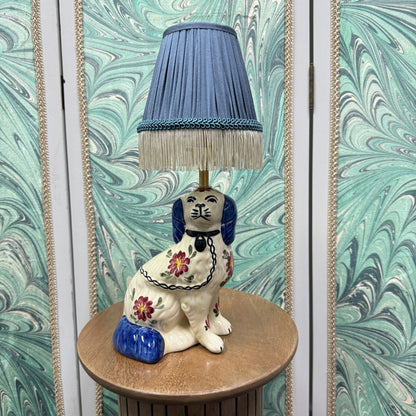 Floral Staffordshire Dog Lamp with Blue Shade