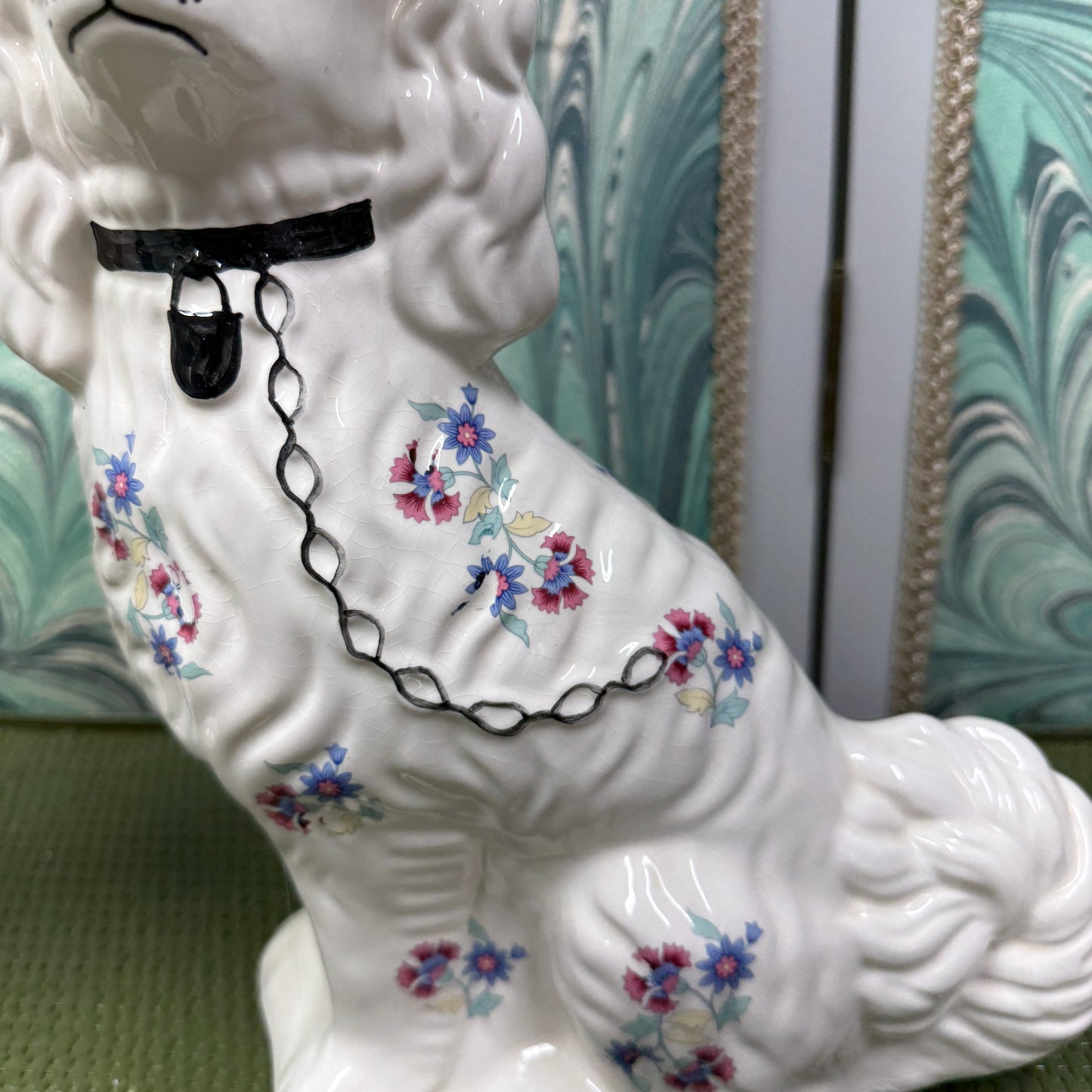 Pastel Staffordshire Dog Lamps with Ivory Silk Shades