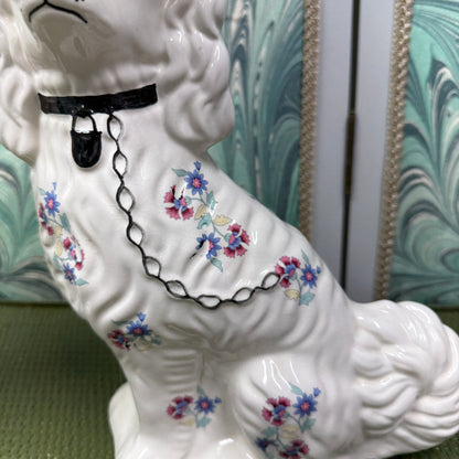 Pastel Staffordshire Dog Lamps with Ivory Silk Shades