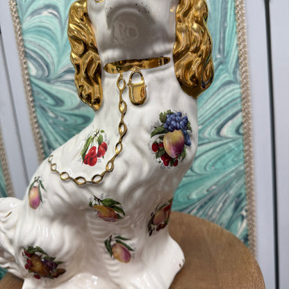 Fruit Motif Staffordshire Dog Lamp with Green Shade