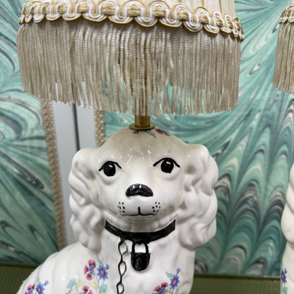 Pastel Staffordshire Dog Lamps with Ivory Silk Shades