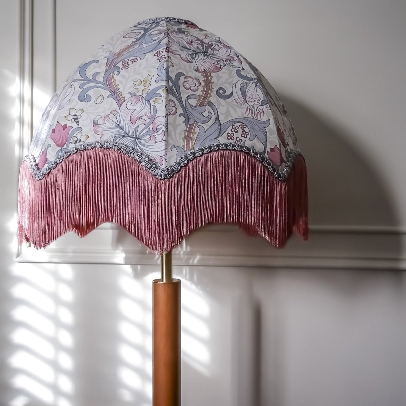 William Morris Golden Lily Fringed Lampshade - Dove/Plum