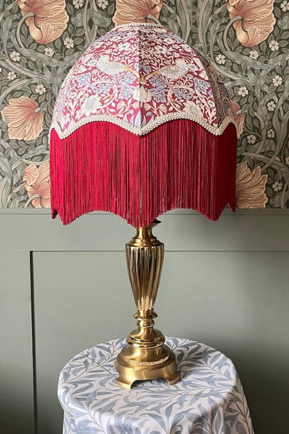 William Morris Strawberry Thief Fringed Lampshade - Red