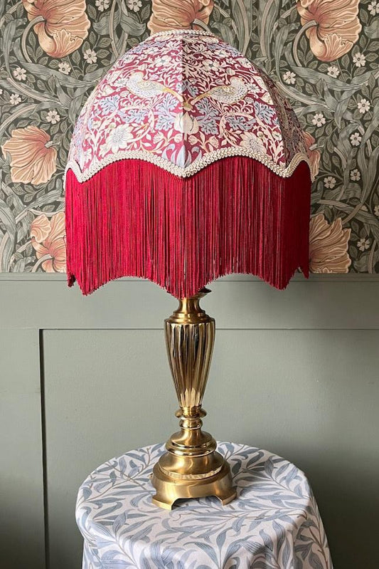 William Morris Strawberry Thief Fringed Lampshade - Red