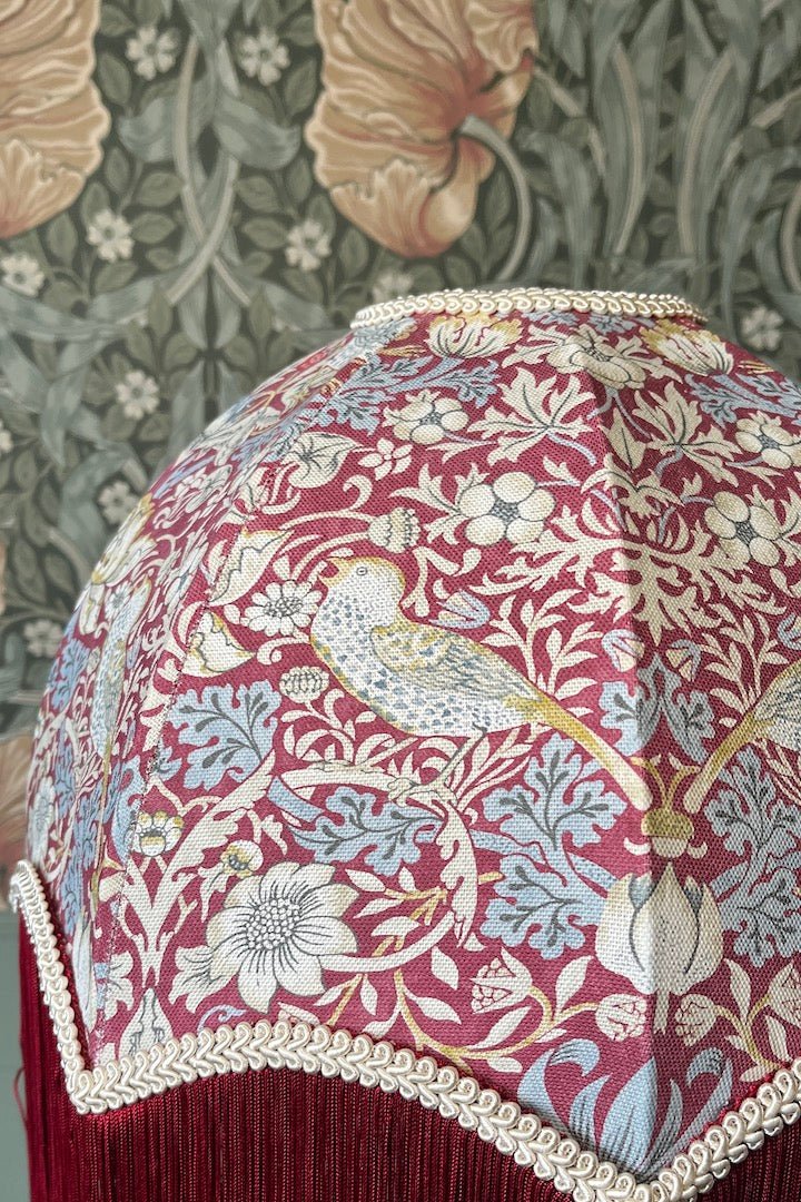 William Morris Strawberry Thief Fringed Lampshade - Red