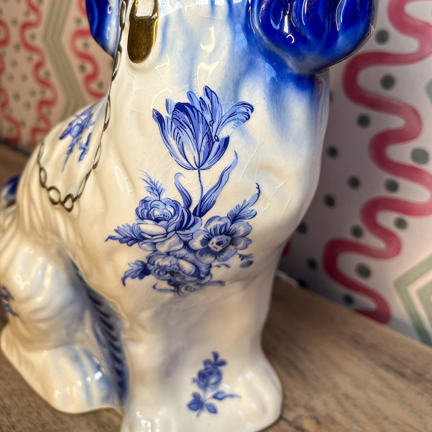 Pair of blue Staffordshire dog lamps