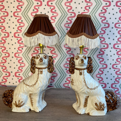 Pair Brown Staffordshire dog lamps