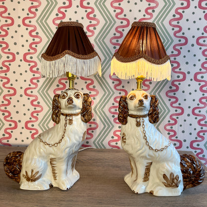 Pair Brown Staffordshire dog lamps