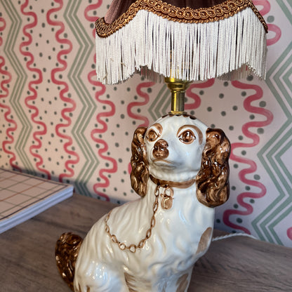 Pair Brown Staffordshire dog lamps