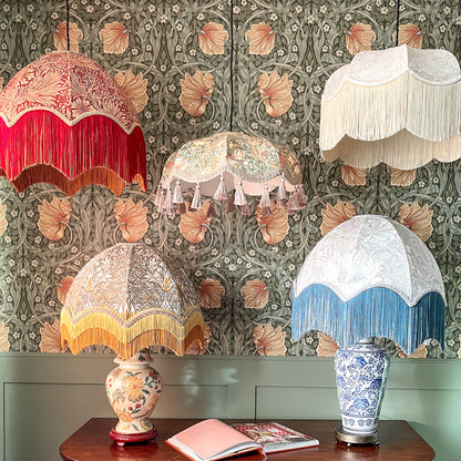 William Morris Strawberry Thief Fringed Lampshade - Red