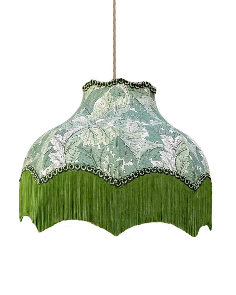 William Morris Acanthus Fringed Lampshade - Sage