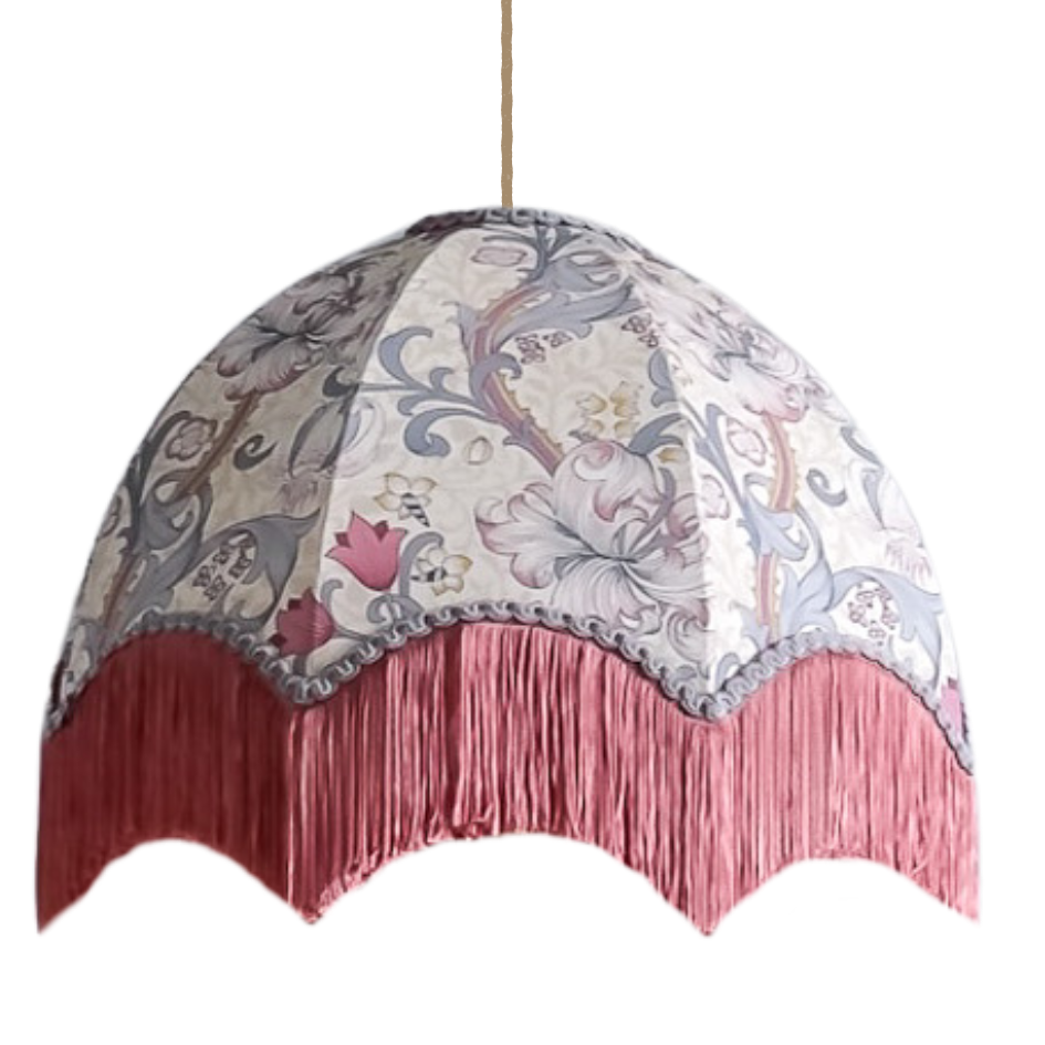 William Morris Golden Lily Fringed Lampshade - Dove/Plum
