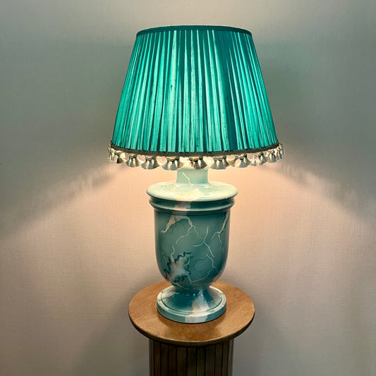 80's Marble Effect Lamp with Turquoise Silk Shade