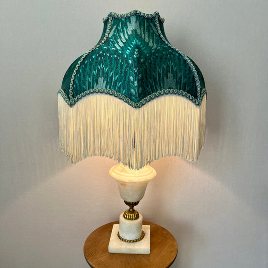 1950's Onyx Lamp with Teal Fringed Shade