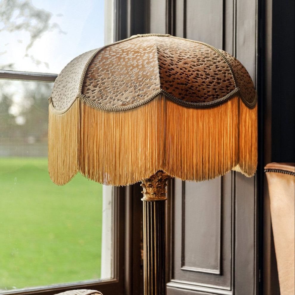 The Ritz Lampshade | Gold velvet Lampshade With Gold Fringe – Tinker ...